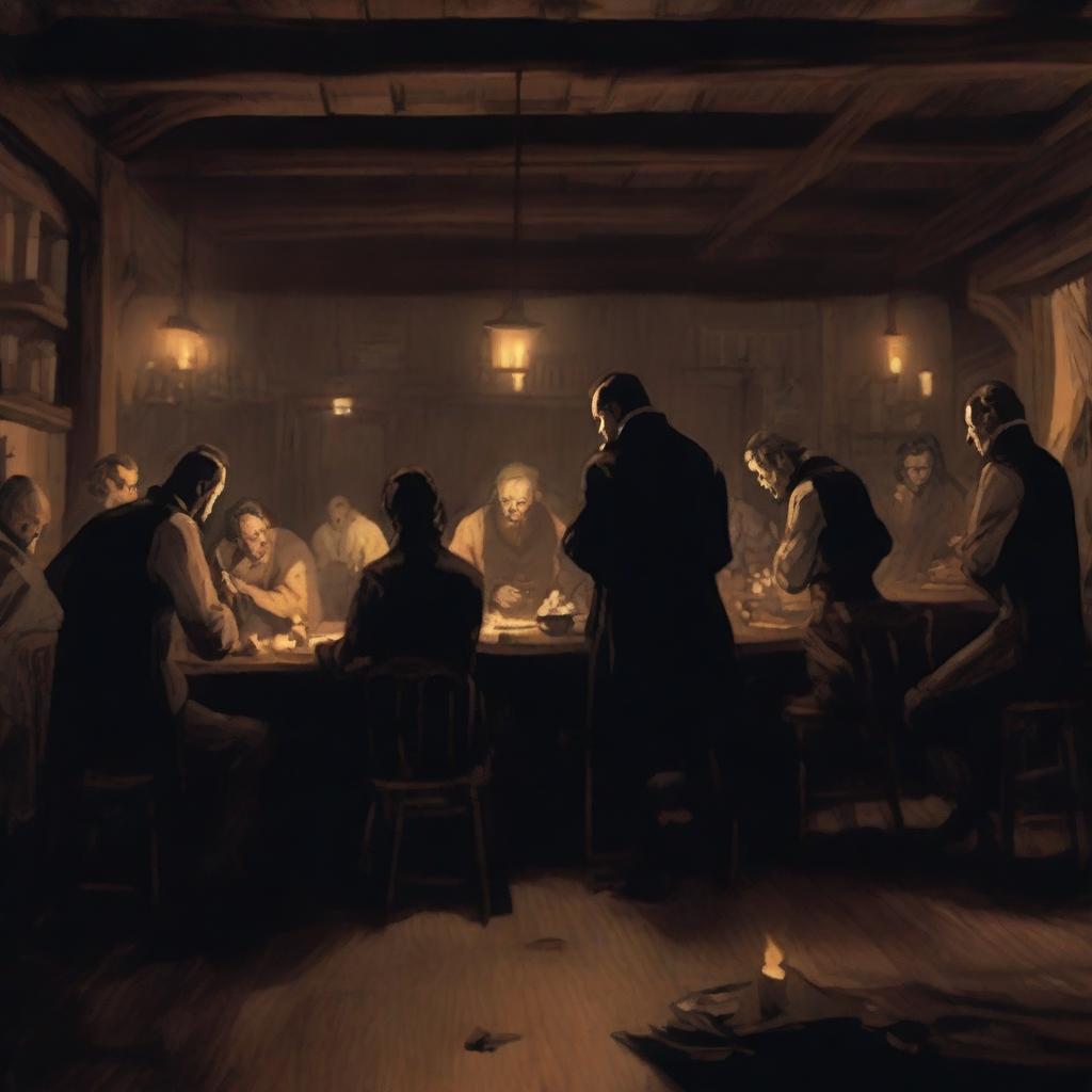 A bustling tavern filled with sinister-looking people