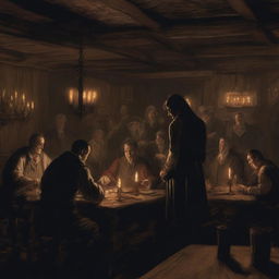 A bustling tavern filled with sinister-looking people