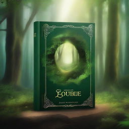 Create a book cover featuring an enchanting forest with a hidden magical portal