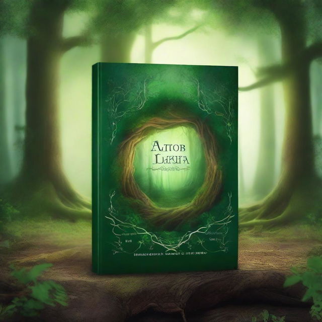 Create a book cover featuring an enchanting forest with a hidden magical portal