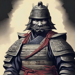 A depiction of a Chinese guard from the Edo period with an evil glare