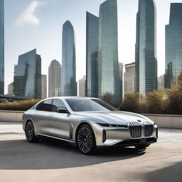 A high-resolution image of a sleek and modern BMW i7, showcasing its luxurious design and advanced features