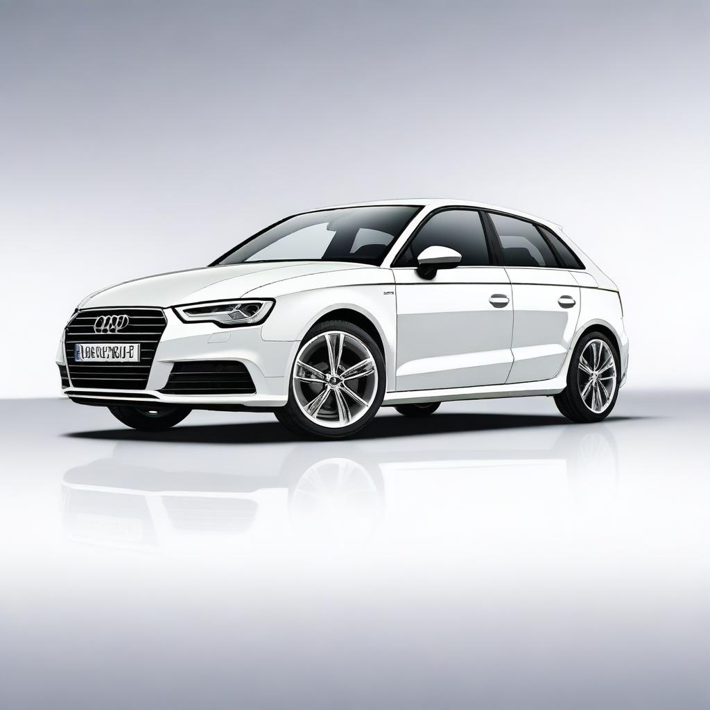 A high-quality image of an Audi A3 car sitting on a solid white background