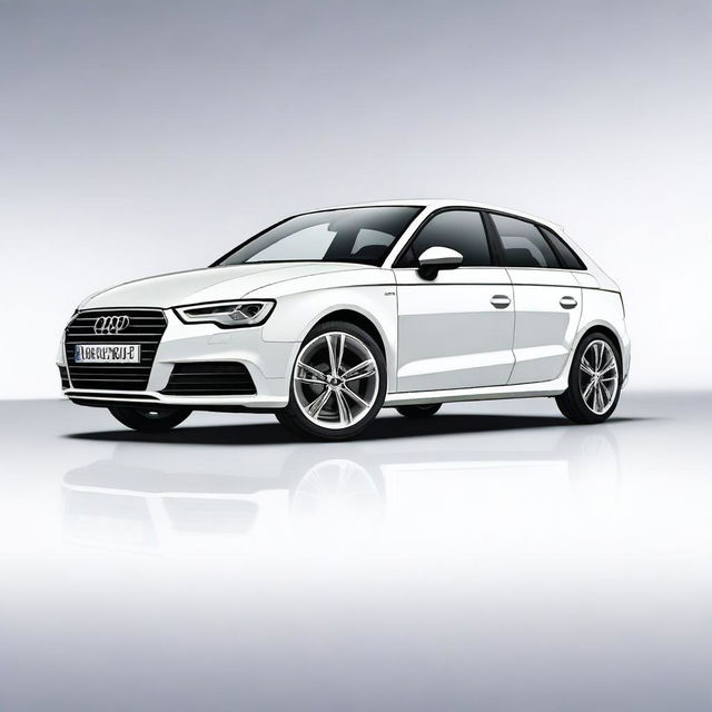 A high-quality image of an Audi A3 car sitting on a solid white background