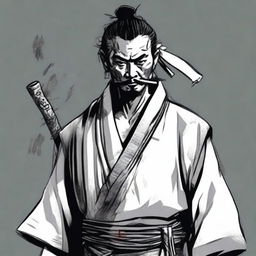 A depiction of a poorly dressed Chinese bandit from the Edo period, holding a yari weapon