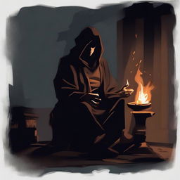 A depiction of a storyteller in dark tones, creating a frightening atmosphere