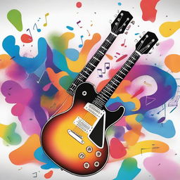 A vibrant and dynamic image featuring various musical instruments like guitars, pianos, and drums, with musical notes floating around