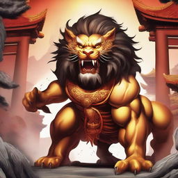 A depiction of a Chinese monster lion