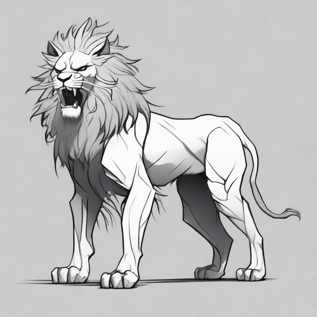 A depiction of a Chinese monster lion, rendered in shades of gray