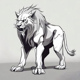 A depiction of a Chinese monster lion, rendered in shades of gray