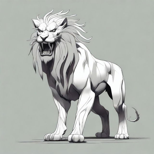 A depiction of a Chinese monster lion, rendered in shades of gray