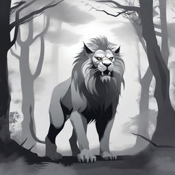 A depiction of a Chinese monster lion in gray tones