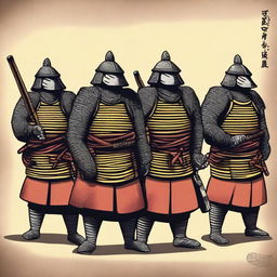 A depiction of a group of guards from the Edo period, each holding a yari (spear)