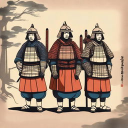 A depiction of a group of guards from the Edo period, each holding a yari (spear)