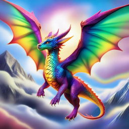 A vibrant and majestic female dragon, soaring through the sky with large, powerful wings