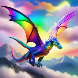 A vibrant and majestic female dragon, soaring through the sky with large, powerful wings