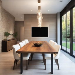 Design the wall of a 12-meter-long dining room in a contemporary style