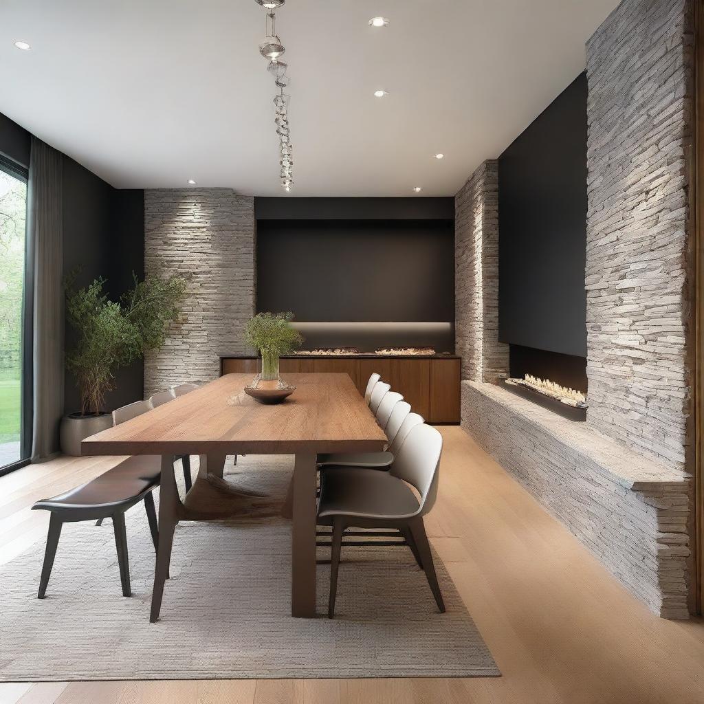 Design the wall of a 12-meter-long dining room in a contemporary style