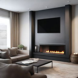 A cozy living room wall featuring a modern fireplace with a TV cabinet above it