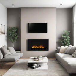 A cozy living room wall featuring a modern fireplace with a TV cabinet above it