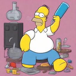 Homer Simpson is depicted with a body full of tattoos and adorned with various pieces of jewelry