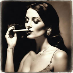 A sexy woman is depicted smoking a blunt