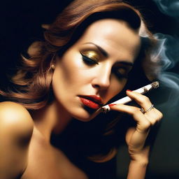 A sexy woman is depicted smoking a blunt