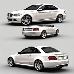 Create a unique car design that combines elements of a 2011 BMW 1 Series and a 2008 Mercedes CLK