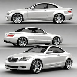 Create a unique car design that combines elements of a 2011 BMW 1 Series and a 2008 Mercedes CLK