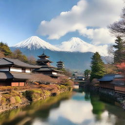 A beautiful landscape of Yamagata, showcasing its picturesque mountains, serene rivers, and traditional Japanese architecture