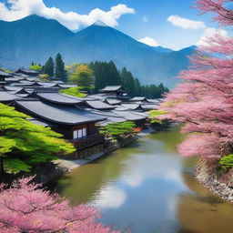 A beautiful landscape of Yamagata, showcasing its picturesque mountains, serene rivers, and traditional Japanese architecture