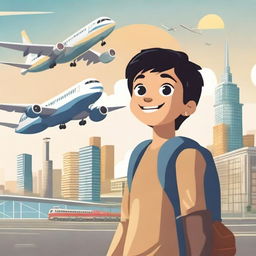 A movie poster featuring a young boy carrying a bag, looking excited and hopeful as he heads to study abroad