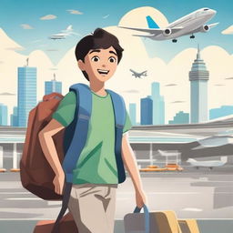 A movie poster featuring a young boy carrying a bag, looking excited and hopeful as he heads to study abroad