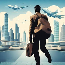 A movie poster featuring a man carrying a bag, seen from the backside, as he heads abroad for work