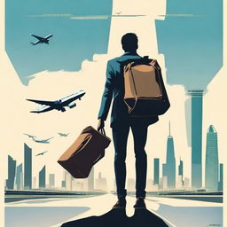 A movie poster featuring a man carrying a bag, seen from the backside, as he heads abroad for work