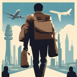 A movie poster featuring a man carrying a bag, seen from the backside, as he heads abroad for work