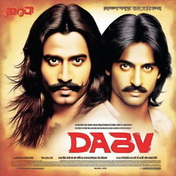 Create a movie poster for a Hindi movie titled 'Dabu' using the original photo of a man with long hair