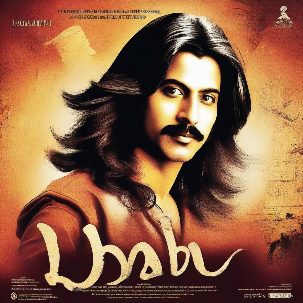 Create a movie poster for a Hindi movie titled 'Dabu' using the original photo of a man with long hair