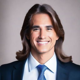 Create a professional business photo of a man with long hair