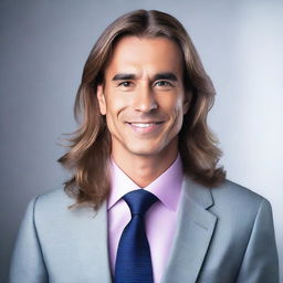 Create a professional business photo of a man with long hair