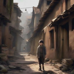 A young boy navigating through a slum in a medieval fantasy world