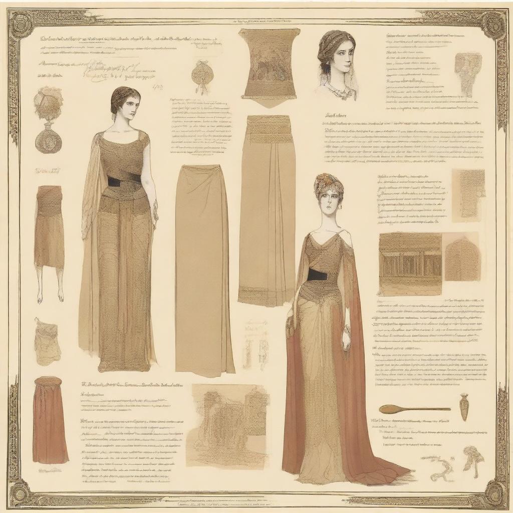 A detailed and elegant Helen of Troy costume scrapbook page, featuring intricate designs and historical elements