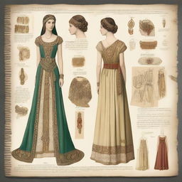 A detailed and elegant Helen of Troy costume scrapbook page, featuring intricate designs and historical elements
