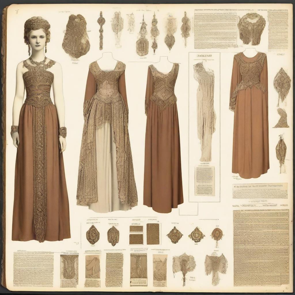 A detailed and elegant Helen of Troy costume scrapbook page, featuring intricate designs and historical elements