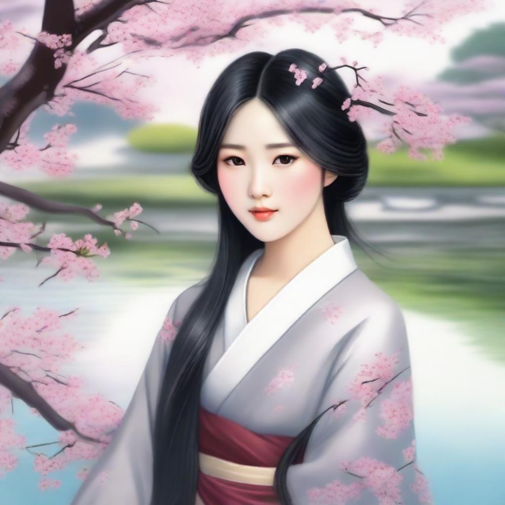 A portrait of an Asian girl with a serene expression