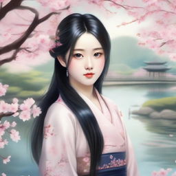 A portrait of an Asian girl with a serene expression