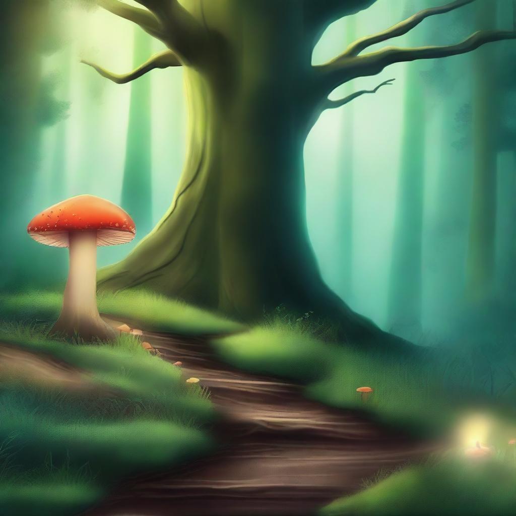 Create a captivating book cover featuring a mysterious forest with a hidden path