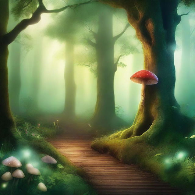 Create a captivating book cover featuring a mysterious forest with a hidden path