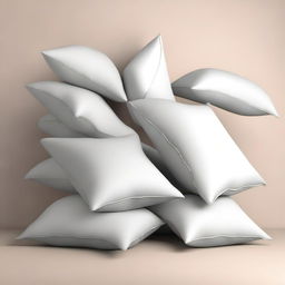 A simple and clean scene of pillows falling against a plain background