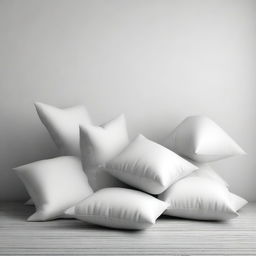 A simple and clean scene of pillows falling against a plain background